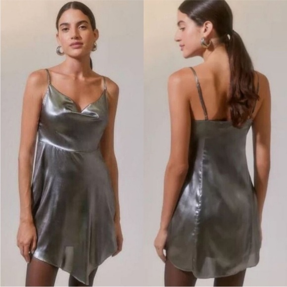 UO Mallory Metallic Asymmetrical Slip Dress NWOT - Picture 1 of 5